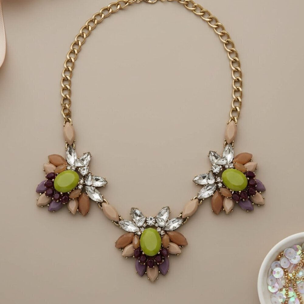 J. Crew Gold and Purple Floral Necklace